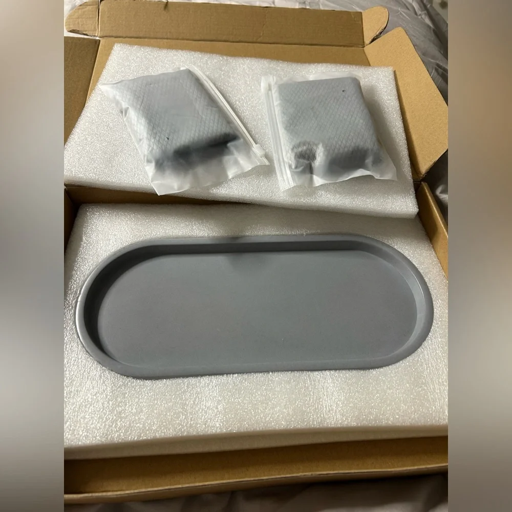 NEW Concrete Oval Vanity Tray Counter Concrete Tray Bathroom Organizer 10x4